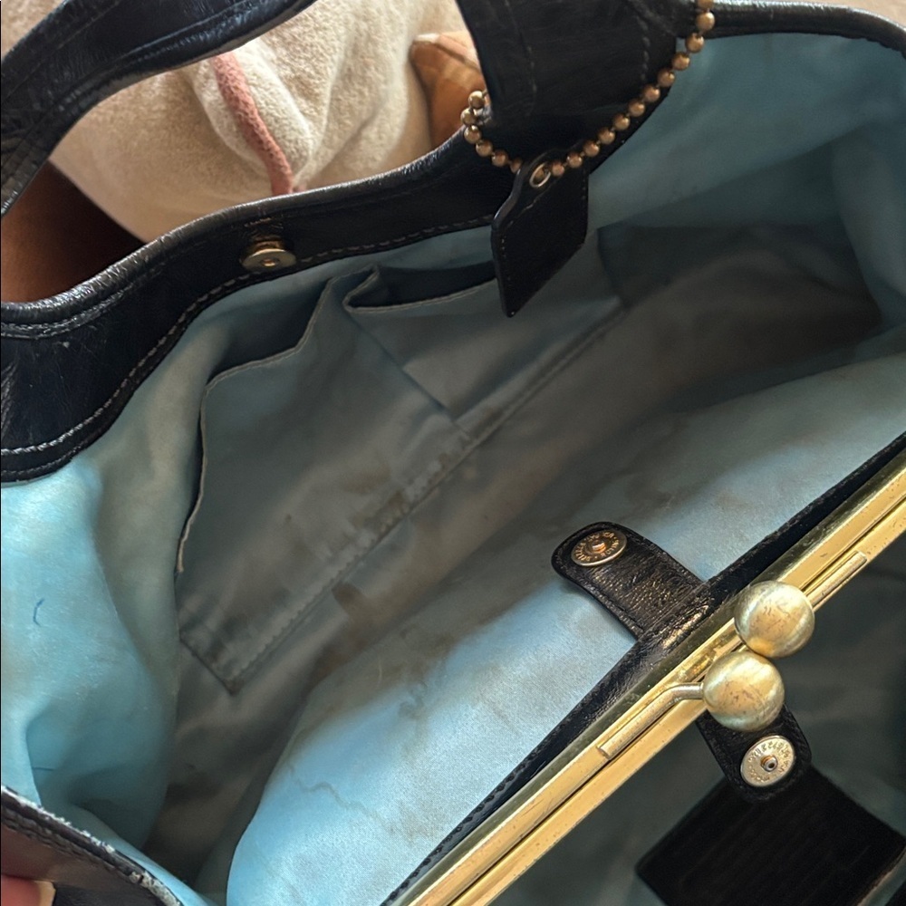 Coach Ergo Black Pantent Leather Pleated Frame Kisslock Satchel Shoulder Bag Y2K - Picture 12 of 16